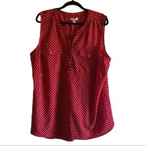 Croft & Borrow V neck Red White Polka Dot Sleeveless Blouse size 2X